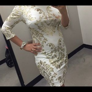 Designer White and gold dress formal Sheath